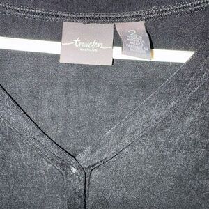 Chico's Women's Black V-Neck Long Sleeve Stretch Blouse Size 2 Bisou Bissou